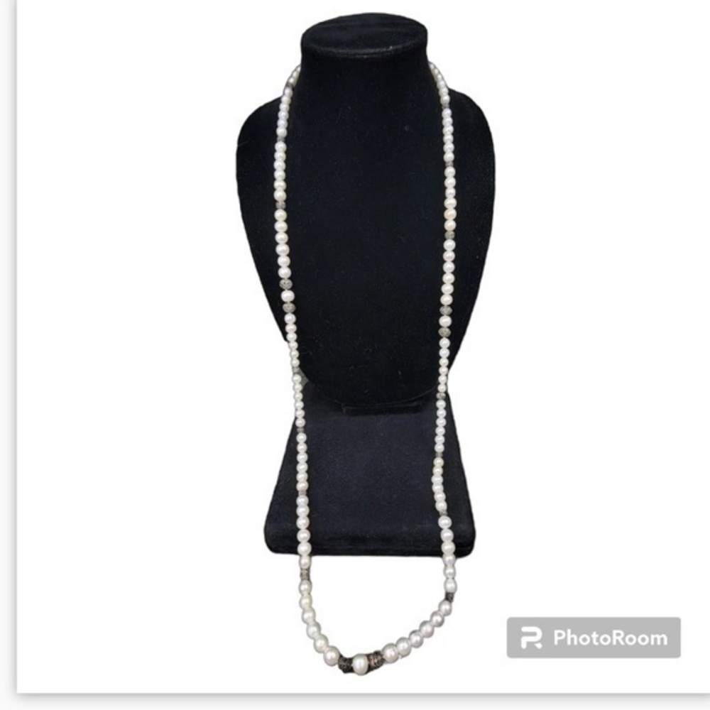 Natural Pearl 44” sterling silver designer necklace